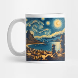 Easter Island, Rapa, Nui, Chile, in the style of Vincent van Gogh's Starry Night Mug